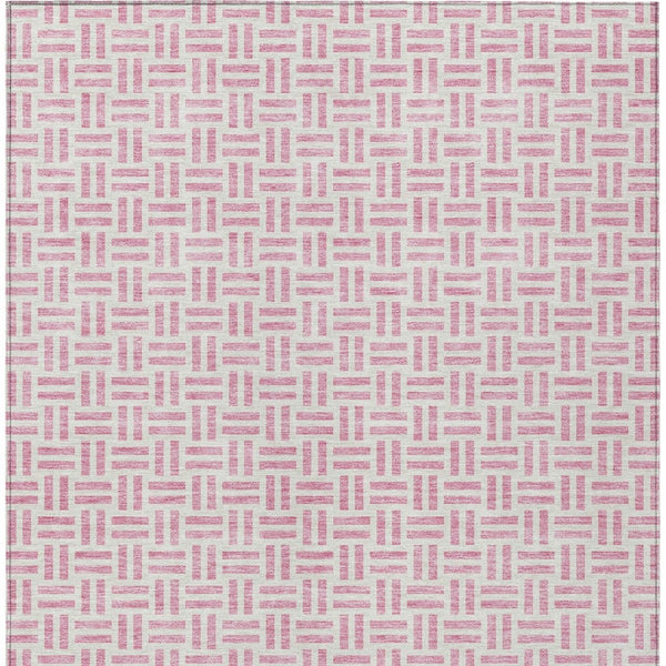 HomeRoots 5' Pink and Ivory Geometric Area Rug - Stylish Indoor/Outdoor Washable Design for Modern Spaces 9' X 12' 614771