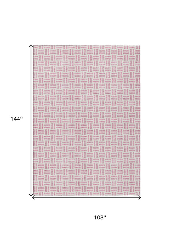 HomeRoots 5' Pink and Ivory Geometric Area Rug - Stylish Indoor/Outdoor Washable Design for Modern Spaces 9' X 12' 614771