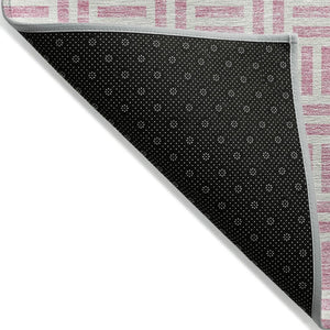 HomeRoots 5' Pink and Ivory Geometric Area Rug - Stylish Indoor/Outdoor Washable Design for Modern Spaces 9' X 12' 614771
