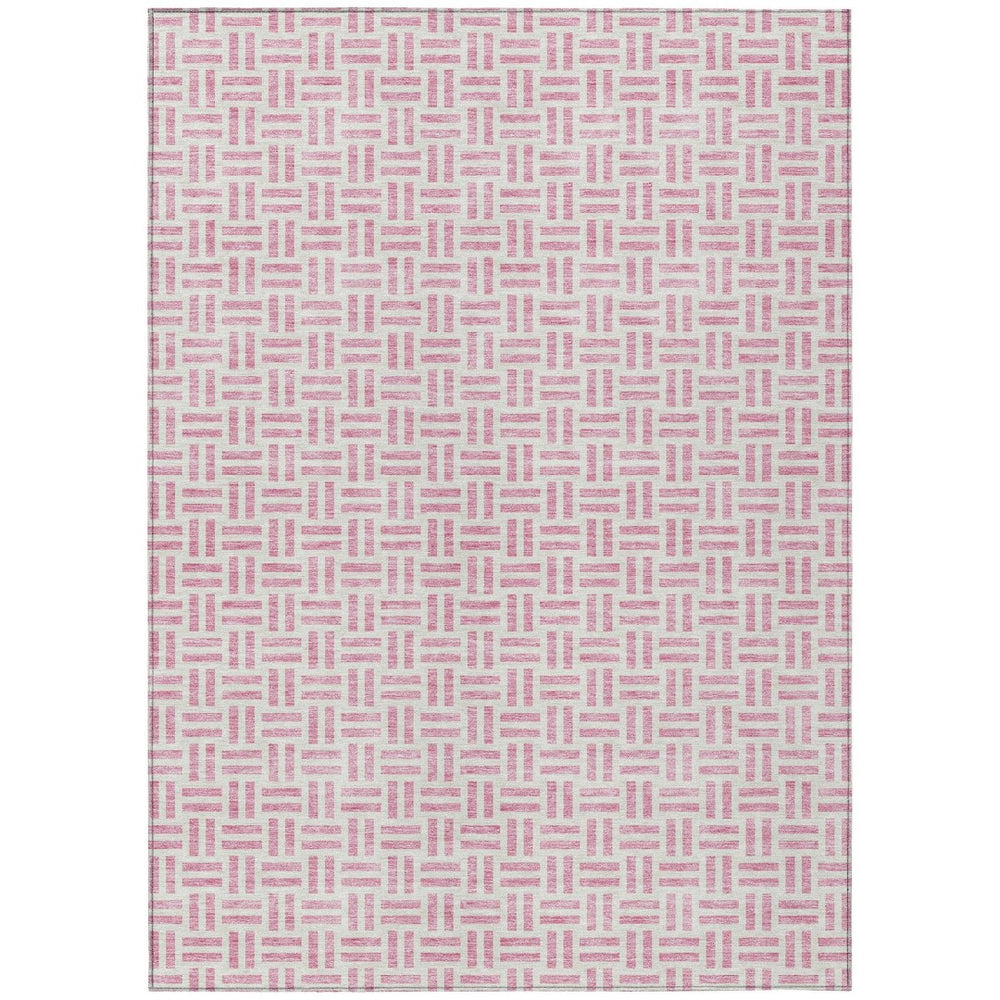 HomeRoots 5' Pink and Ivory Geometric Area Rug - Stylish Indoor/Outdoor Washable Design for Modern Spaces 10' X 14' 614772