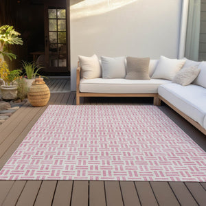 HomeRoots 5' Pink and Ivory Geometric Area Rug - Stylish Indoor/Outdoor Washable Design for Modern Spaces 10' X 14' 614772