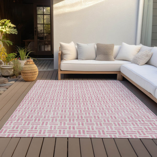 HomeRoots 5' Pink and Ivory Geometric Area Rug - Stylish Indoor/Outdoor Washable Design for Modern Spaces 10' X 14' 614772