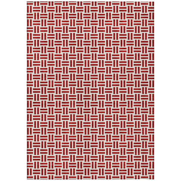 HomeRoots 5' Modern Red and Ivory Geometric Area Rug – Durable, Washable Design for Indoor and Outdoor Use 5' X 8' 614774