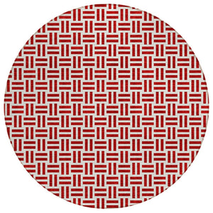 HomeRoots 5' Modern Red and Ivory Geometric Area Rug – Durable, Washable Design for Indoor and Outdoor Use 8' Round 614775