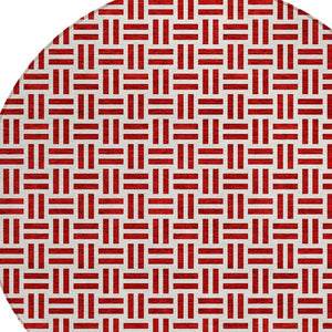 HomeRoots 5' Modern Red and Ivory Geometric Area Rug – Durable, Washable Design for Indoor and Outdoor Use 8' Round 614775