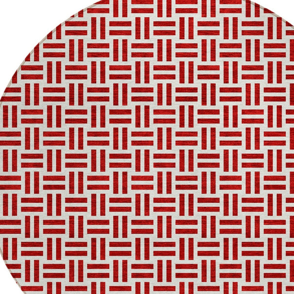 HomeRoots 5' Modern Red and Ivory Geometric Area Rug – Durable, Washable Design for Indoor and Outdoor Use 8' Round 614775