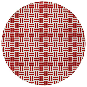 HomeRoots 5' Modern Red and Ivory Geometric Area Rug – Durable, Washable Design for Indoor and Outdoor Use 8' Round 614775