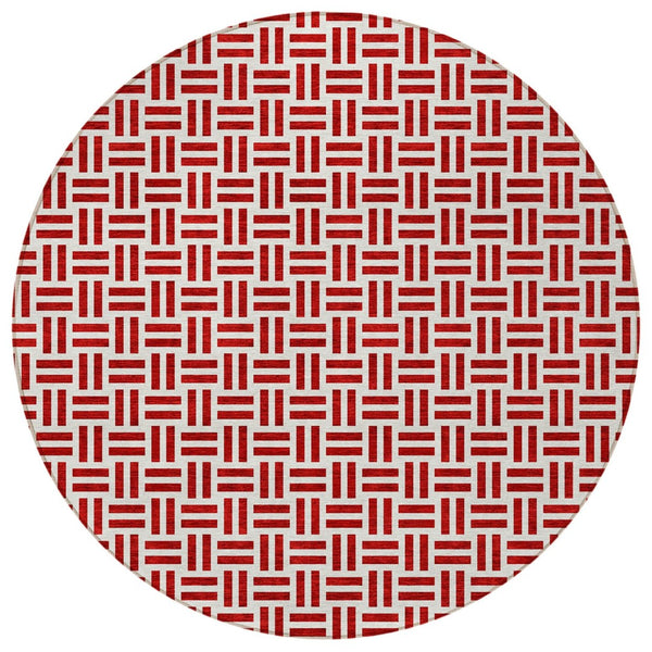 HomeRoots 5' Modern Red and Ivory Geometric Area Rug – Durable, Washable Design for Indoor and Outdoor Use 8' Round 614775