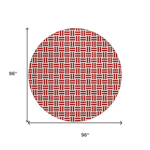 HomeRoots 5' Modern Red and Ivory Geometric Area Rug – Durable, Washable Design for Indoor and Outdoor Use 8' Round 614775