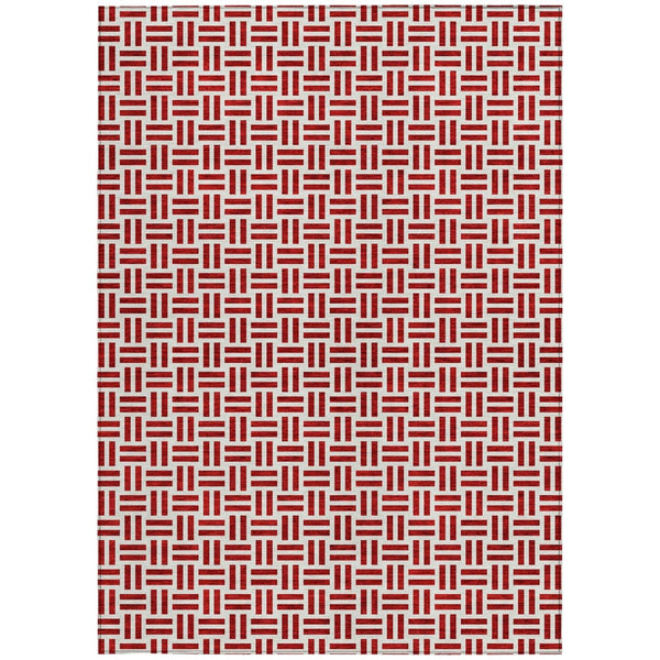 HomeRoots 5' Modern Red and Ivory Geometric Area Rug – Durable, Washable Design for Indoor and Outdoor Use 8' X 10' 614776