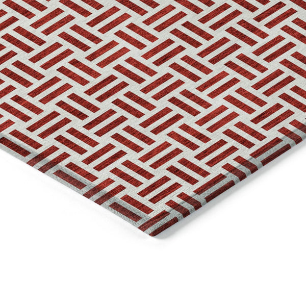 HomeRoots 5' Modern Red and Ivory Geometric Area Rug – Durable, Washable Design for Indoor and Outdoor Use 8' X 10' 614776
