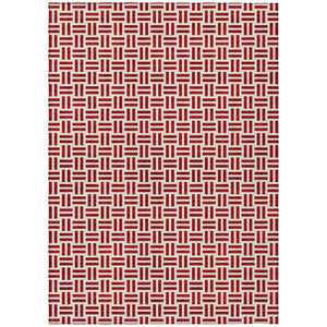 HomeRoots 5' Modern Red and Ivory Geometric Area Rug – Durable, Washable Design for Indoor and Outdoor Use 9' X 12' 614777