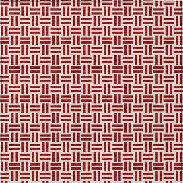 HomeRoots 5' Modern Red and Ivory Geometric Area Rug – Durable, Washable Design for Indoor and Outdoor Use 10' X 14' 614778