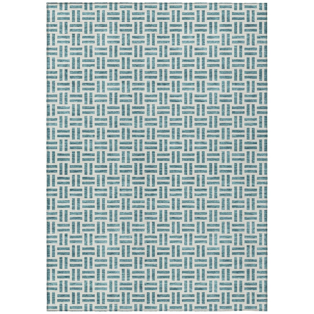 HomeRoots 5' Stylish Teal Blue and Ivory Geometric Area Rug – Durable, Washable, Perfect for Indoor & Outdoor Spaces 5' X 8' 614780