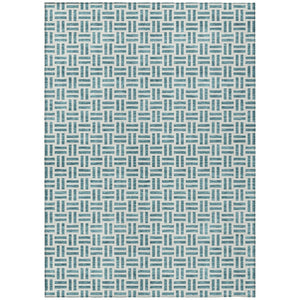 HomeRoots 5' Stylish Teal Blue and Ivory Geometric Area Rug – Durable, Washable, Perfect for Indoor & Outdoor Spaces 5' X 8' 614780