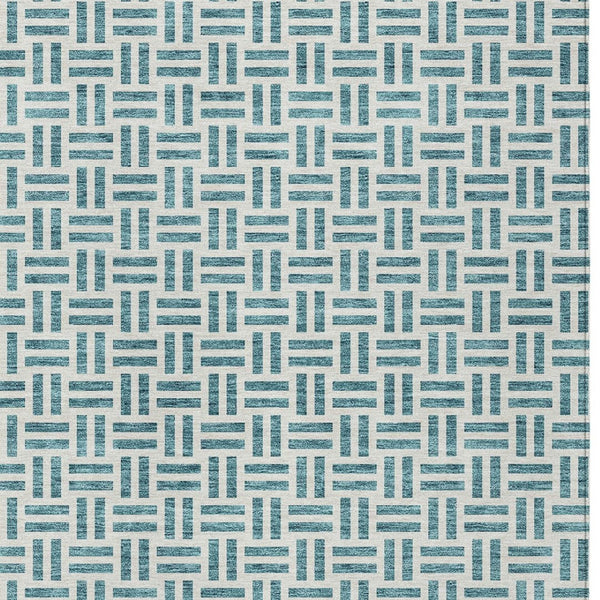 HomeRoots 5' Stylish Teal Blue and Ivory Geometric Area Rug – Durable, Washable, Perfect for Indoor & Outdoor Spaces 5' X 8' 614780