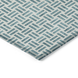 HomeRoots 5' Stylish Teal Blue and Ivory Geometric Area Rug – Durable, Washable, Perfect for Indoor & Outdoor Spaces 5' X 8' 614780