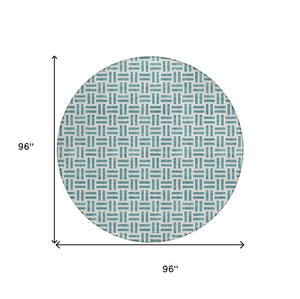 HomeRoots 5' Stylish Teal Blue and Ivory Geometric Area Rug – Durable, Washable, Perfect for Indoor & Outdoor Spaces 8' Round 614781