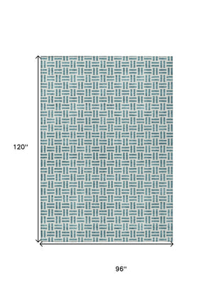 HomeRoots 5' Stylish Teal Blue and Ivory Geometric Area Rug – Durable, Washable, Perfect for Indoor & Outdoor Spaces 8' X 10' 614782