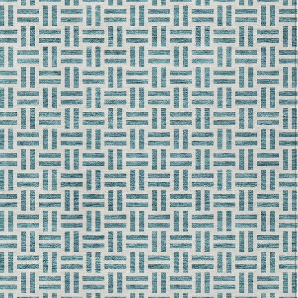HomeRoots 5' Stylish Teal Blue and Ivory Geometric Area Rug – Durable, Washable, Perfect for Indoor & Outdoor Spaces 8' X 10' 614782
