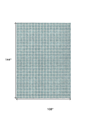 HomeRoots 5' Stylish Teal Blue and Ivory Geometric Area Rug – Durable, Washable, Perfect for Indoor & Outdoor Spaces 9' X 12' 614783