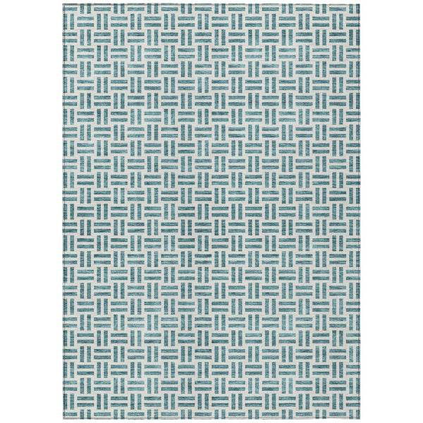 HomeRoots 5' Stylish Teal Blue and Ivory Geometric Area Rug – Durable, Washable, Perfect for Indoor & Outdoor Spaces 9' X 12' 614783