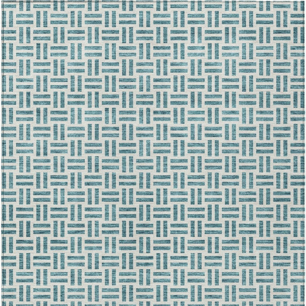 HomeRoots 5' Stylish Teal Blue and Ivory Geometric Area Rug – Durable, Washable, Perfect for Indoor & Outdoor Spaces 9' X 12' 614783