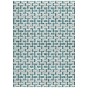 HomeRoots 5' Stylish Teal Blue and Ivory Geometric Area Rug – Durable, Washable, Perfect for Indoor & Outdoor Spaces 9' X 12' 614783