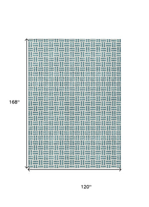 HomeRoots 5' Stylish Teal Blue and Ivory Geometric Area Rug – Durable, Washable, Perfect for Indoor & Outdoor Spaces 10' X 14' 614784