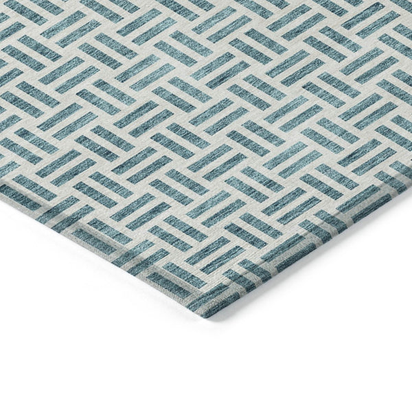 HomeRoots 5' Stylish Teal Blue and Ivory Geometric Area Rug – Durable, Washable, Perfect for Indoor & Outdoor Spaces 10' X 14' 614784