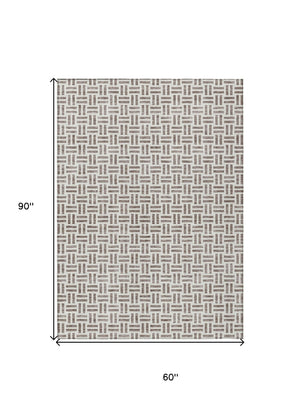 HomeRoots 5' Taupe and Ivory Geometric Area Rug - Stylish, Washable, Indoor/Outdoor Comfort for Any Space 5' X 8' 614786