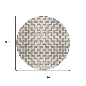 HomeRoots 5' Taupe and Ivory Geometric Area Rug - Stylish, Washable, Indoor/Outdoor Comfort for Any Space 8' Round 614787