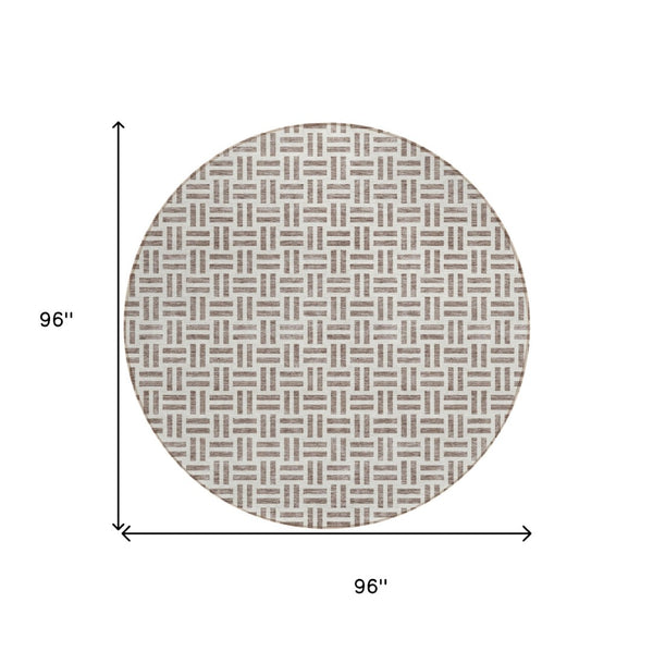 HomeRoots 5' Taupe and Ivory Geometric Area Rug - Stylish, Washable, Indoor/Outdoor Comfort for Any Space 8' Round 614787