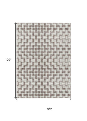 HomeRoots 5' Taupe and Ivory Geometric Area Rug - Stylish, Washable, Indoor/Outdoor Comfort for Any Space 8' X 10' 614788