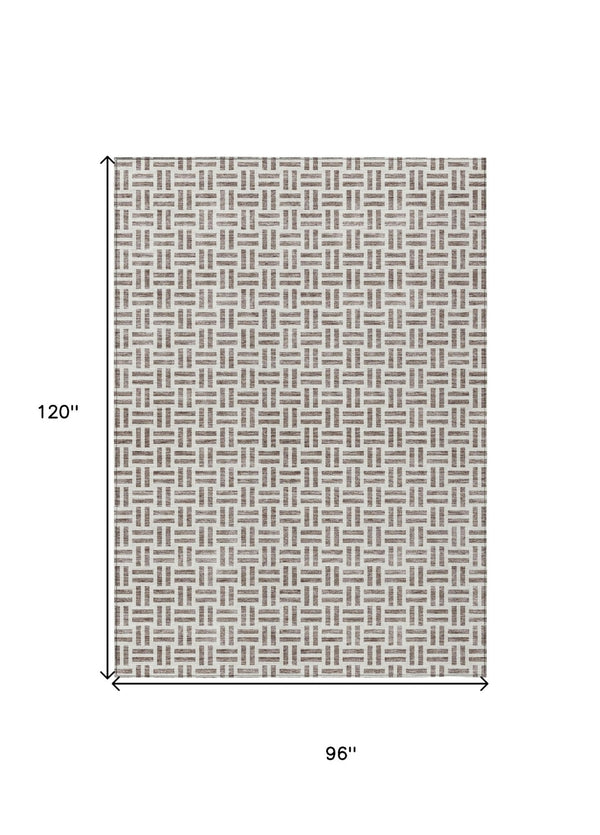 HomeRoots 5' Taupe and Ivory Geometric Area Rug - Stylish, Washable, Indoor/Outdoor Comfort for Any Space 8' X 10' 614788