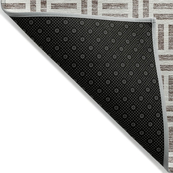 HomeRoots 5' Taupe and Ivory Geometric Area Rug - Stylish, Washable, Indoor/Outdoor Comfort for Any Space 8' X 10' 614788