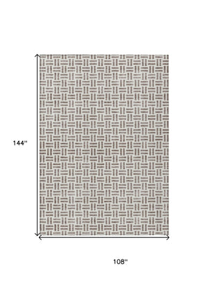 HomeRoots 9' X 12' Taupe and Ivory Geometric Indoor/Outdoor Rug – Stylish, Washable & Perfect for Any Space! 614789