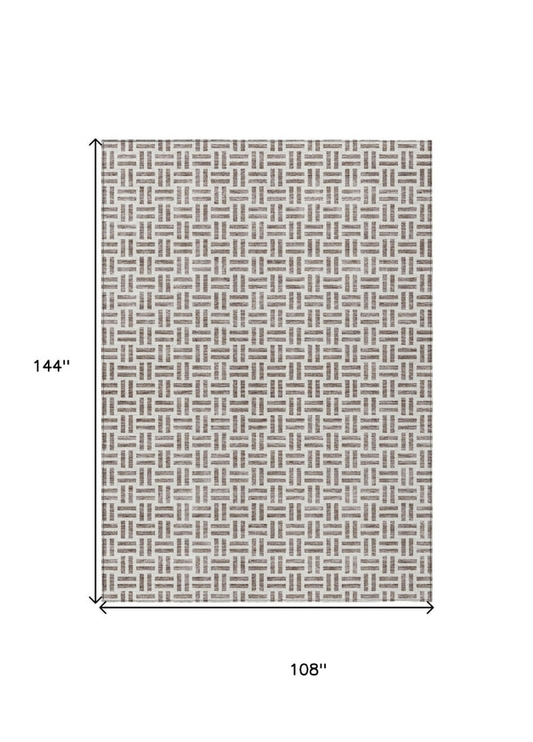 HomeRoots 9' X 12' Taupe and Ivory Geometric Indoor/Outdoor Rug – Stylish, Washable & Perfect for Any Space! 614789
