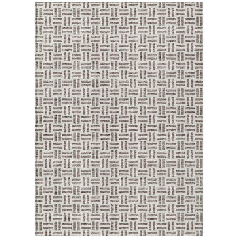 HomeRoots 9' X 12' Taupe and Ivory Geometric Indoor/Outdoor Rug – Stylish, Washable & Perfect for Any Space! 614789