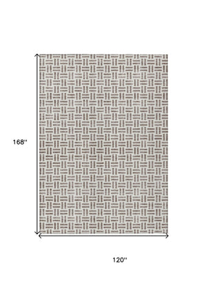 HomeRoots 5' Taupe and Ivory Geometric Area Rug - Stylish, Washable, Indoor/Outdoor Comfort for Any Space 10' X 14' 614790