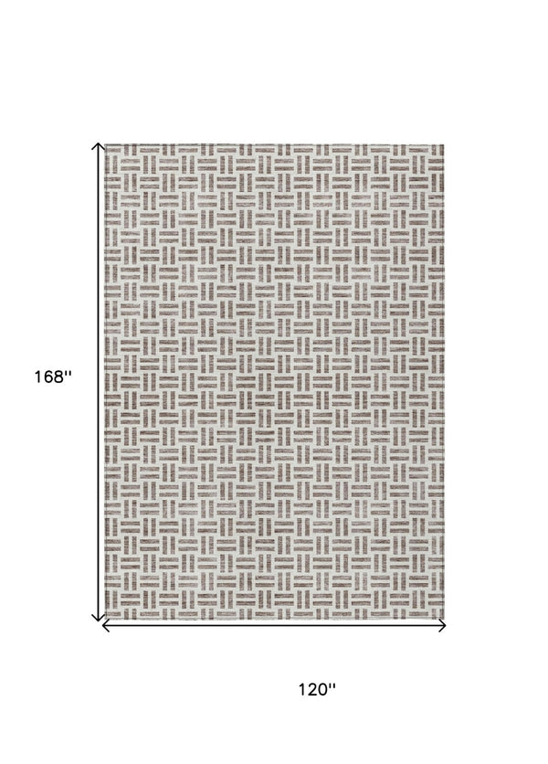HomeRoots 5' Taupe and Ivory Geometric Area Rug - Stylish, Washable, Indoor/Outdoor Comfort for Any Space 10' X 14' 614790