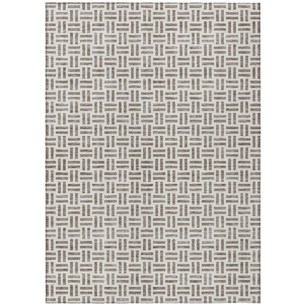 HomeRoots 5' Taupe and Ivory Geometric Area Rug - Stylish, Washable, Indoor/Outdoor Comfort for Any Space 10' X 14' 614790