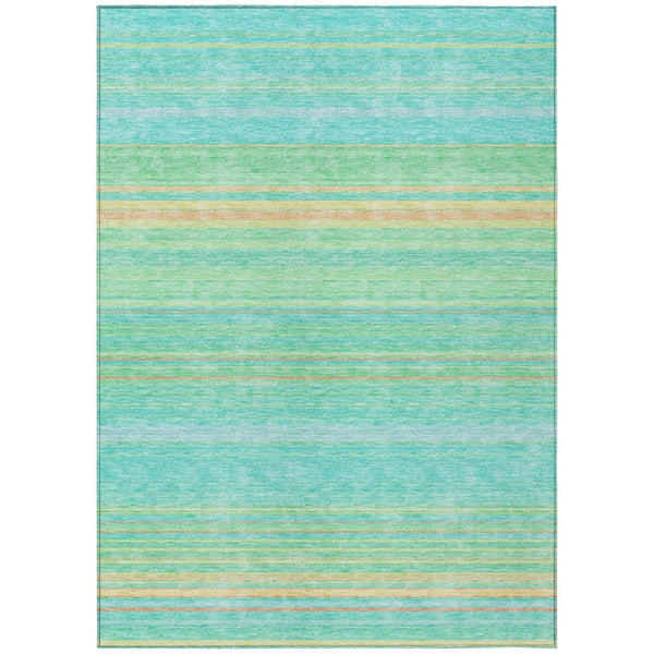 HomeRoots 5' Aqua Green and Yellow Striped Washable Area Rug - Durable, Stain-Resistant, Indoor/Outdoor Accent 5' X 8' 614792