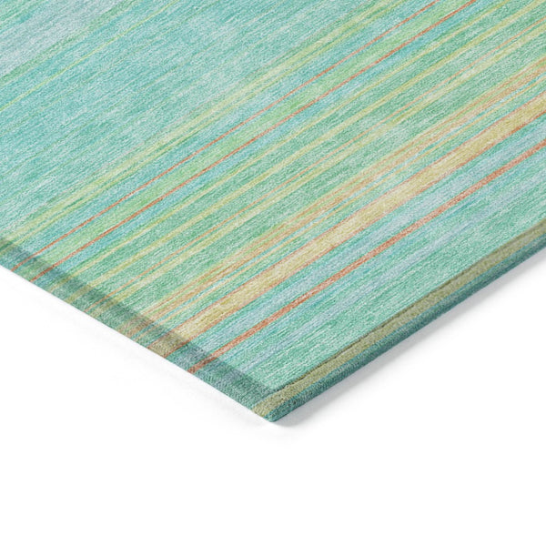 HomeRoots 5' Aqua Green and Yellow Striped Washable Area Rug - Durable, Stain-Resistant, Indoor/Outdoor Accent 5' X 8' 614792