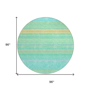 HomeRoots 5' Aqua Green and Yellow Striped Washable Area Rug - Durable, Stain-Resistant, Indoor/Outdoor Accent 8' Round 614793