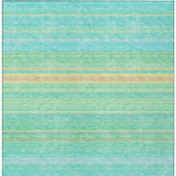 HomeRoots 5' Aqua Green and Yellow Striped Washable Area Rug - Durable, Stain-Resistant, Indoor/Outdoor Accent 8' X 10' 614794