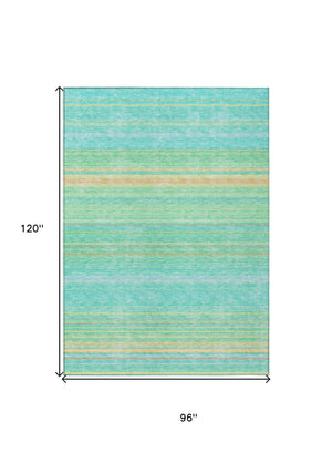 HomeRoots 5' Aqua Green and Yellow Striped Washable Area Rug - Durable, Stain-Resistant, Indoor/Outdoor Accent 8' X 10' 614794