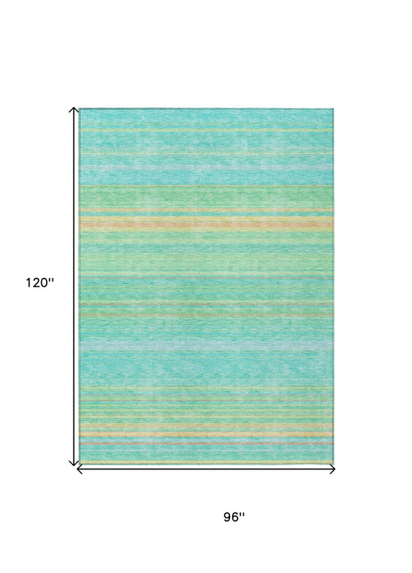 HomeRoots 5' Aqua Green and Yellow Striped Washable Area Rug - Durable, Stain-Resistant, Indoor/Outdoor Accent 8' X 10' 614794