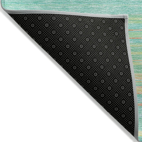 HomeRoots 5' Aqua Green and Yellow Striped Washable Area Rug - Durable, Stain-Resistant, Indoor/Outdoor Accent 8' X 10' 614794