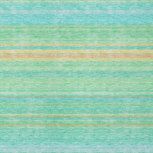 HomeRoots 5' Aqua Green and Yellow Striped Washable Area Rug - Durable, Stain-Resistant, Indoor/Outdoor Accent 8' X 10' 614794